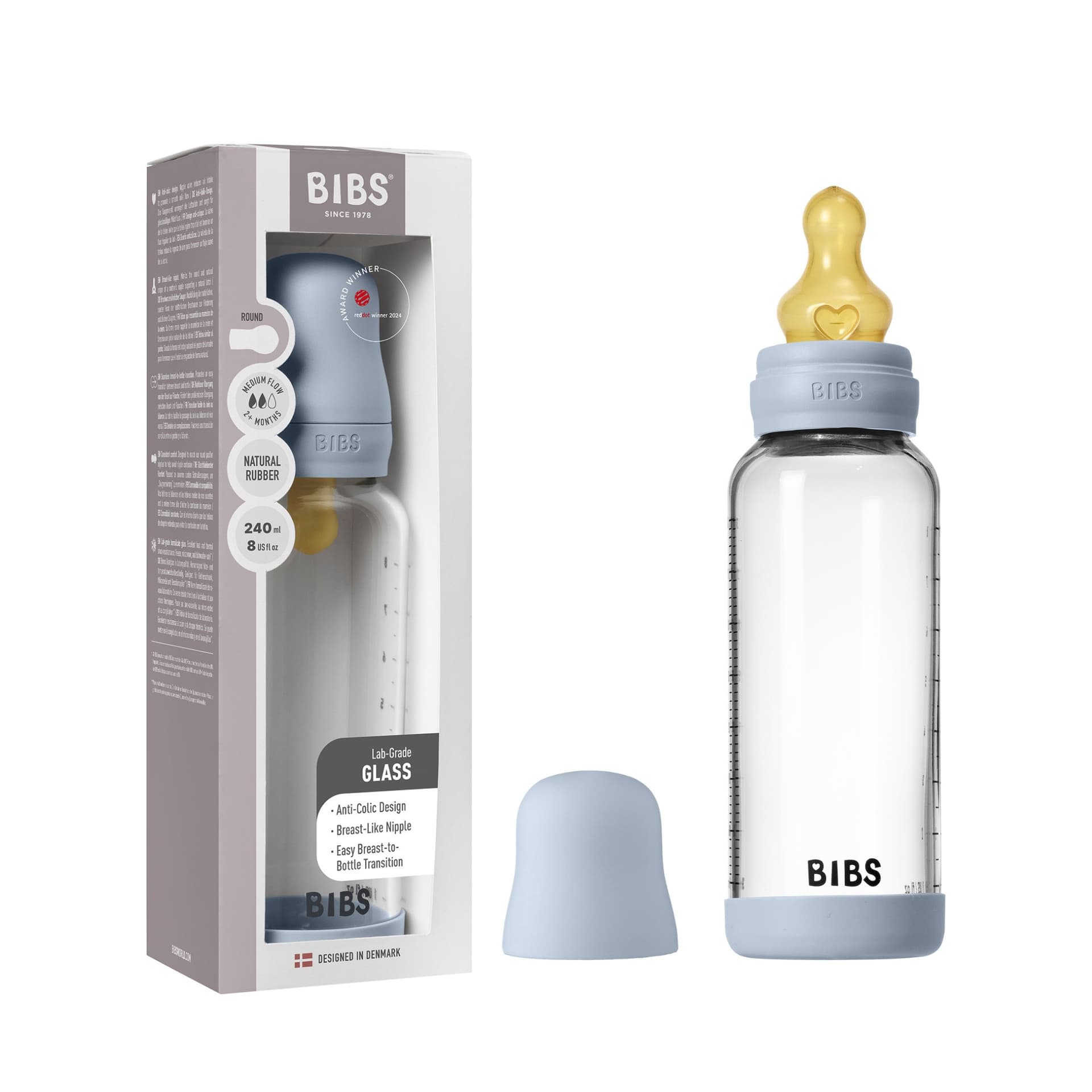Стеклянная бутылочка BIBS - Baby Blue, 240 мл 4